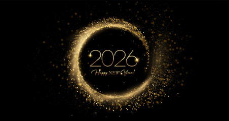 2026 Merry Christmas and Happy New Year Abstract Shiny Gold Glitter Decoration. Festive Background. Vector design element