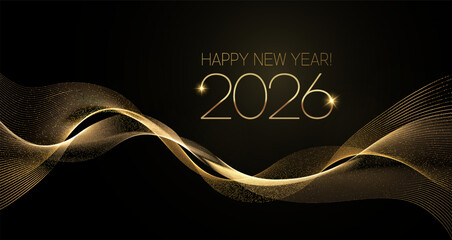 2026 Merry Christmas and Happy New Year Abstract Shiny Gold Glitter Decoration. Festive Background. Vector design element