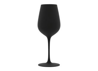 Isolated 3D Rendered Black Wine Glass With Smooth Surface and Glossy Lighting Against Transparent Background