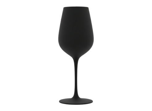 Isolated 3D Rendered Black Wine Glass With Smooth Surface and Glossy Lighting Against Transparent Background