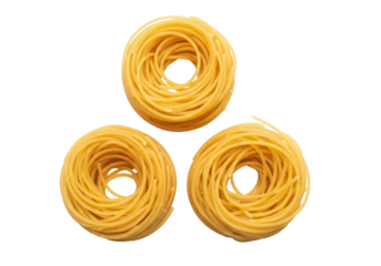 Isolated nest shaped pasta, circular portion of spaghetti for single serving dinner