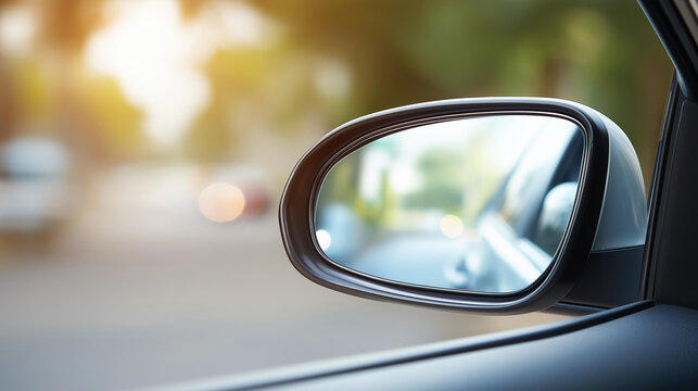 Interior mirror passenger car adjusting defocused driving test, faceless mirror setup, adjustment visualization detail, blurred interior background, testing concept, preparation in - Powered by Adobe