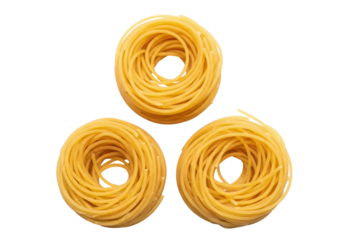 Isolated nest shaped pasta, circular portion of spaghetti for single serving dinner