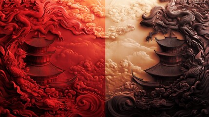 Traditional, memorable luxurious background, texture, ornament on Chinese theme. The image captures intrigue, emotion, and dramatic contrast.