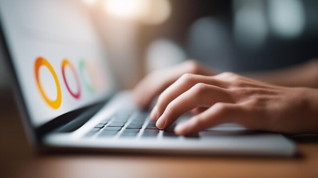 Online assessment empowers user progress defocused through survey, faceless question cycle, feedback visualization detail, blurred tracking background, evaluation concept, completi