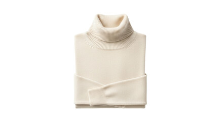 Isolated Cream Knitwear Turtleneck Folded, Warm Fashionable Winter Outfit for Cold Weather Season