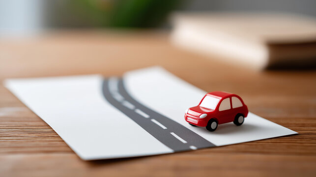 Driver's license test course drive defocused road training, faceless learning path, examination visualization detail, blurred route background, test concept, course interface, road