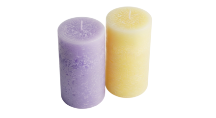 Isolated Purple and Yellow Candles, Two Objects Side by Side, Aromatherapy, Relaxing Decoration