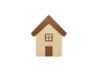 Isolated Cartoonish House Icon with Brown Roof and Door Against a Black Background