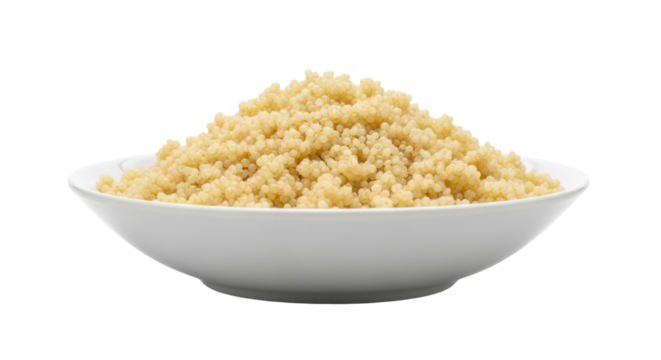 Isolated bowl of couscous, side view, healthy eating concept, nutritious dish, meal idea
