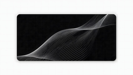Abstract flowing white lines create a dynamic wave-like pattern against a dark background, suggesting movement and fluidity.