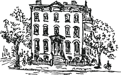 Hand Drawn Vector Sketch of Classic City Townhouse Architecture