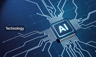 Obraz premium Glowing artificial intelligence processor on circuit board chip technology