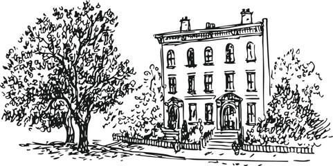 Hand Drawn Vector Sketch of Classic City Townhouse Architecture