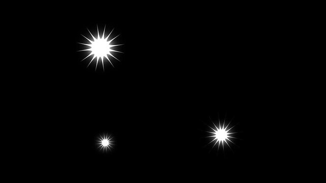 Twinkling stars animation, flat vector doodles, magical white glowing sparkle stars with doodle dust trails, glitter flashes, and smooth shimmering motion across a black 4k background