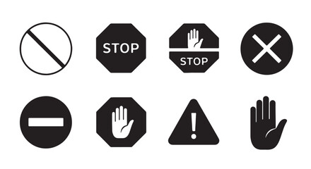 Set of black and white prohibition signs vector illustration of warning and attention icons isolated