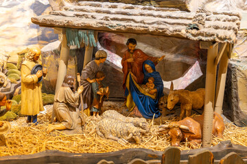 Christmas nativity scene with holy family and shepherds in Prague