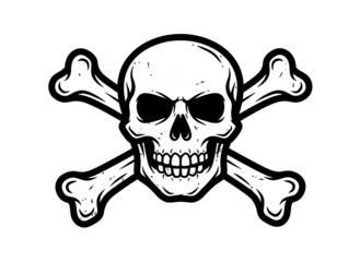 Jolly Roger Skull And Crossbones Pirate Flag Symbol Illustration On Black Background And White Bones Detailed Graphic Design