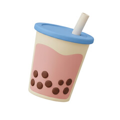 Cute 3D Bubble Tea Drink Icon Illustration