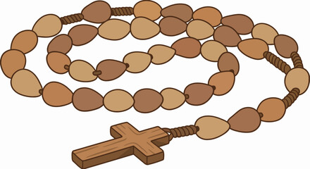Wooden Rosary Beads Cross Vector Catholic Prayer Sincretism Umbanda Background