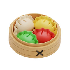 Colorful Dumplings in Bamboo Steamer A Delicious 3D Illustration