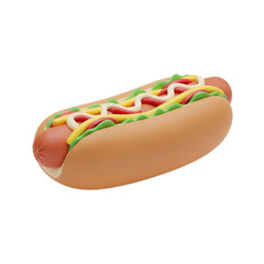 Delicious Hot Dog with Mustard and Ketchup 3D Rendering