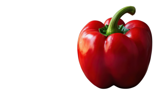 Bright red bell pepper on a white background ready for cooking and healthy meals in a kitchen setting.