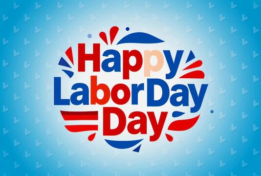 Dynamic animated labor day logo reveal, featuring red, white, and blue on a celebration backdrop