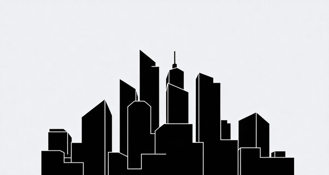 Minimalist Urban Skyline Silhouette: Black and White Modern City Vector Art