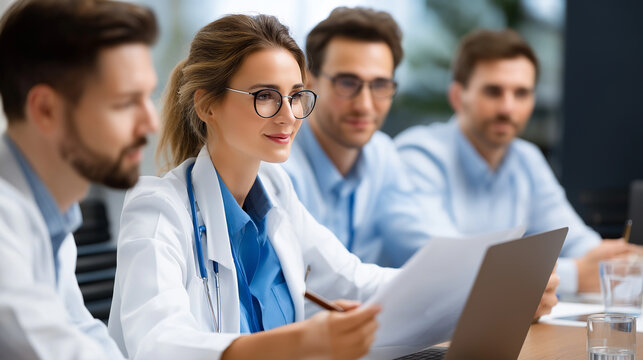 Medical staff meeting, chest x-ray discussion, radiologist team consultation, diagnostic procedure review, healthcare professional collaboration, treatment planning session, facele - Powered by Adobe