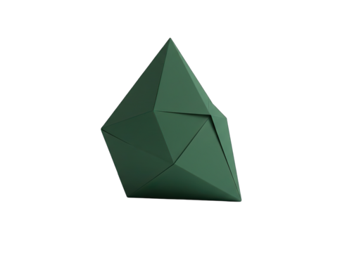 Green Geometric Polyhedron Shape on Black Background Abstract 3D Render Isolated