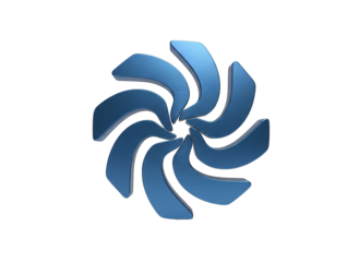 Metallic Blue Swirl Abstract Shape Isolated on Black Background with Reflective Highlights