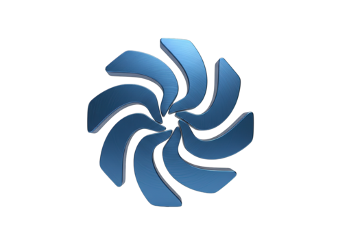 Metallic Blue Swirl Abstract Shape Isolated on Black Background with Reflective Highlights