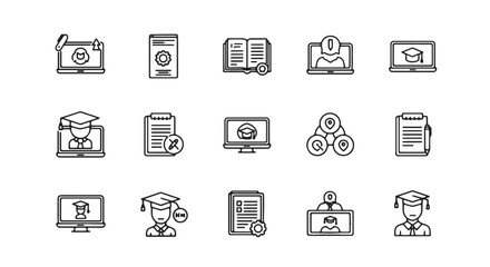 Set of online education icons thin line vector illustration for e-learning and web design isolated o