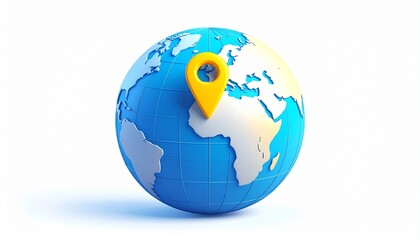 Blue and green earth globe on a white background showing continents like America and Europe with an abstract 3D map illustration for global business concept