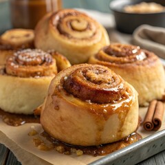 Warm Fresh Cinnamon Rolls Close-Up – Soft, Sweet, Golden Pastry Texture