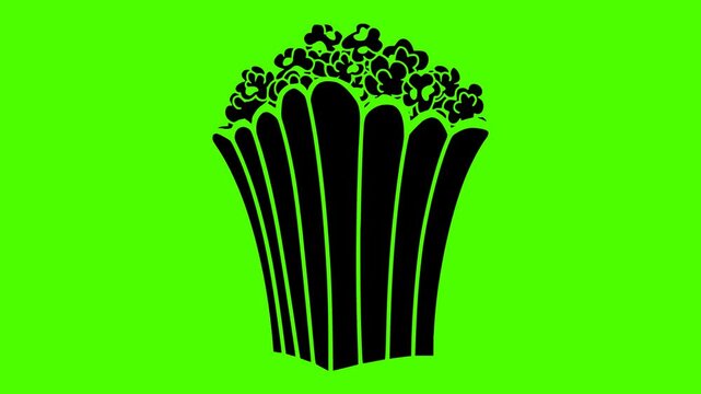 box illustration popcorn silhouette cinema logo video icon green outline screen snack bucket food corn entertainment movie white striped shape up vector graphic background