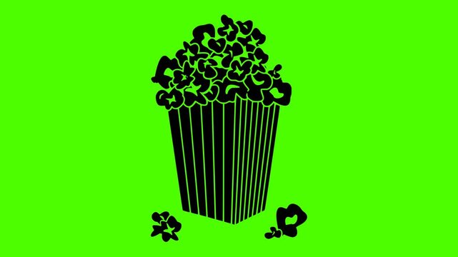 box illustration popcorn silhouette cinema logo video icon green outline screen snack bucket food corn entertainment movie white striped shape up vector graphic background