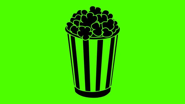 box illustration popcorn silhouette cinema logo video icon green outline screen snack bucket food corn entertainment movie white striped shape up vector graphic background