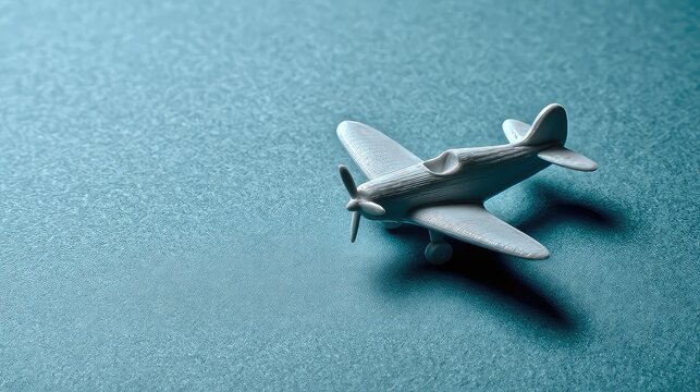 Dreaming of flight with a vintage toy airplane on a textured azure backdrop, sparking wanderlust and nostalgic memories of childhood adventures, perfect for travel blogs and aviation enthusiasm