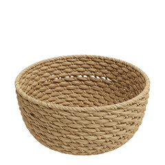 Woven Basket with Intricate Twine Pattern and Rounded Rim Detail isolated on white background