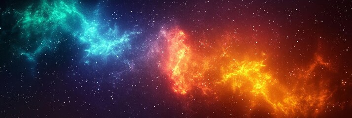 Naklejka premium Vibrant Emerald Green and Crimson Nebula with Sparkling Stars in a Stunning Galactic Scene.