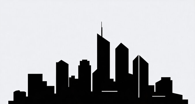 Minimalist Urban Skyline Silhouette: Black and White Modern City Vector Art