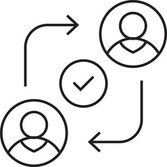A minimalist line icon depicting a successful peer-to-peer exchange or confirmed interaction between two individuals.
