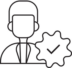 Line art icon of a verified user, representing a certified or approved professional with a quality checkmark.