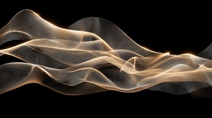 Abstract glowing golden particle wave flowing on a black background