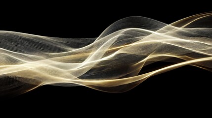 Abstract golden particle wave flow on a dark background
