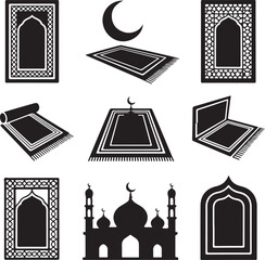 Islamic Prayer Rugs and Mosque Vector Illustration Religious Design