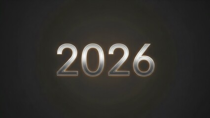 Sleek Silver 3D 2026 Numbers on Dark Gray Background for Corporate New Year, Business and Technology