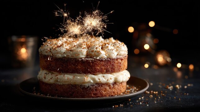 Celebrate special moments with this beautifully decorated cake and sparkling sparklers, perfect for birthdays, anniversaries, and festive events, creating joy and cheer